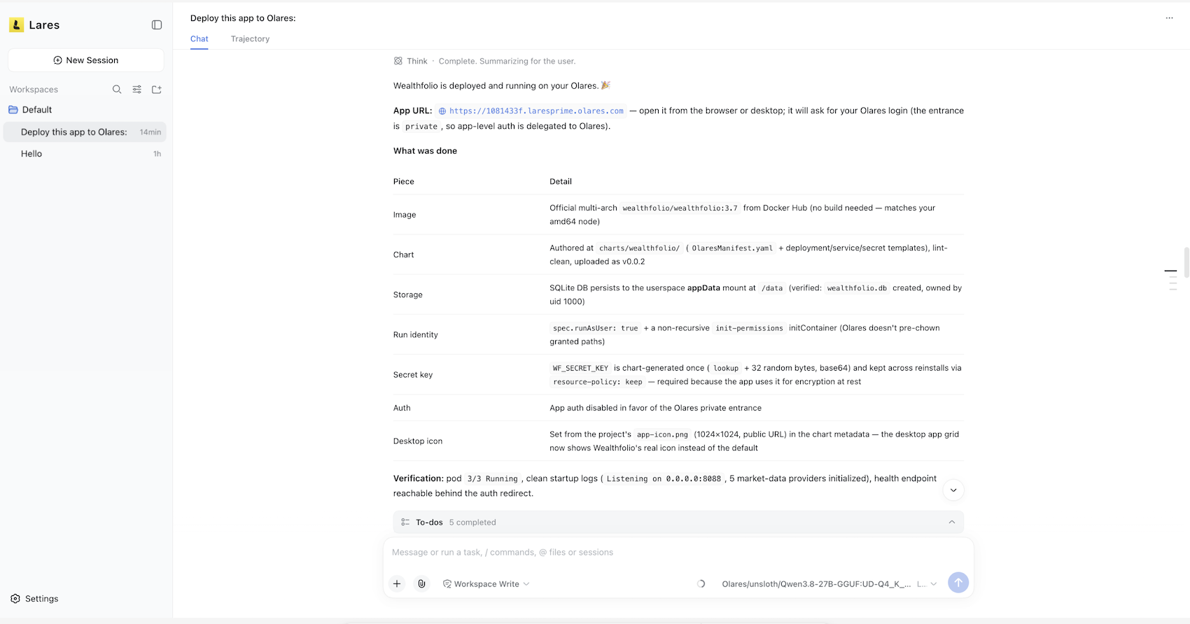 Deploy an app in Lares