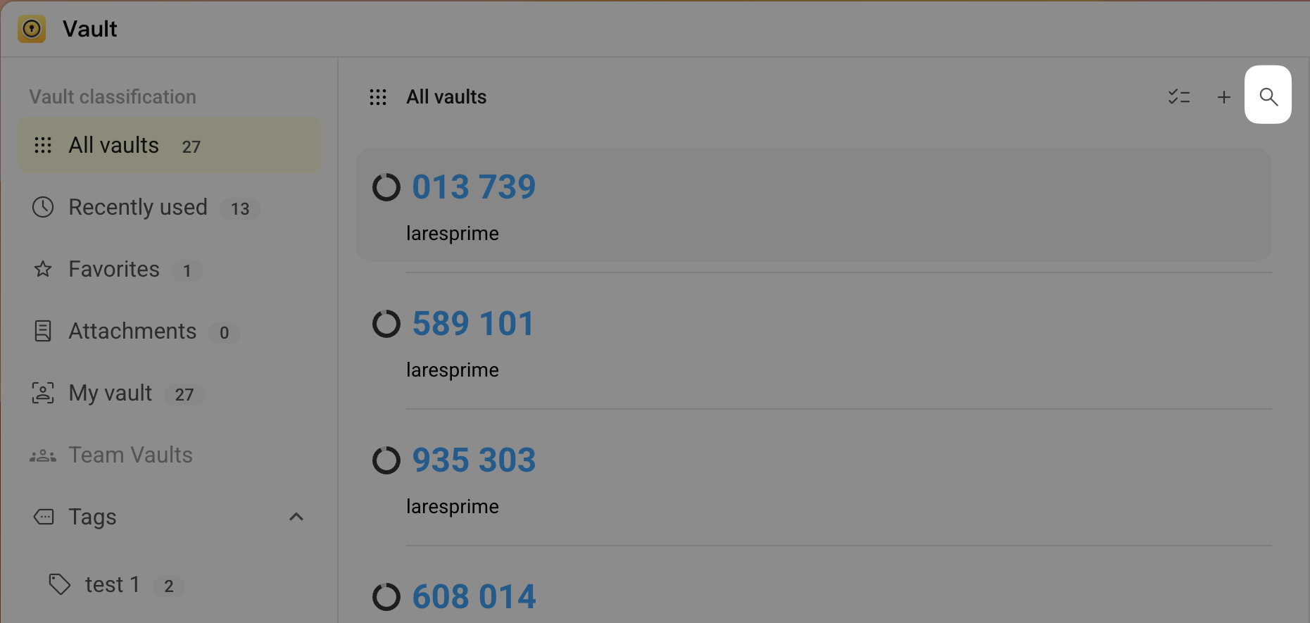 Search vault item