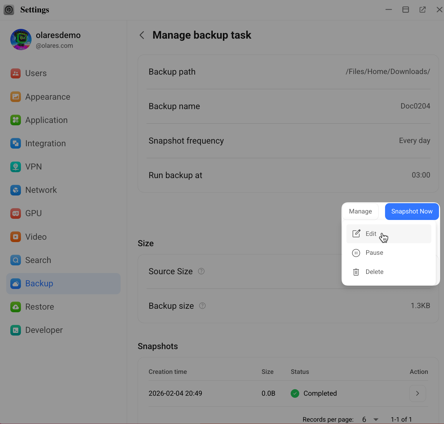 Manage backup tasks