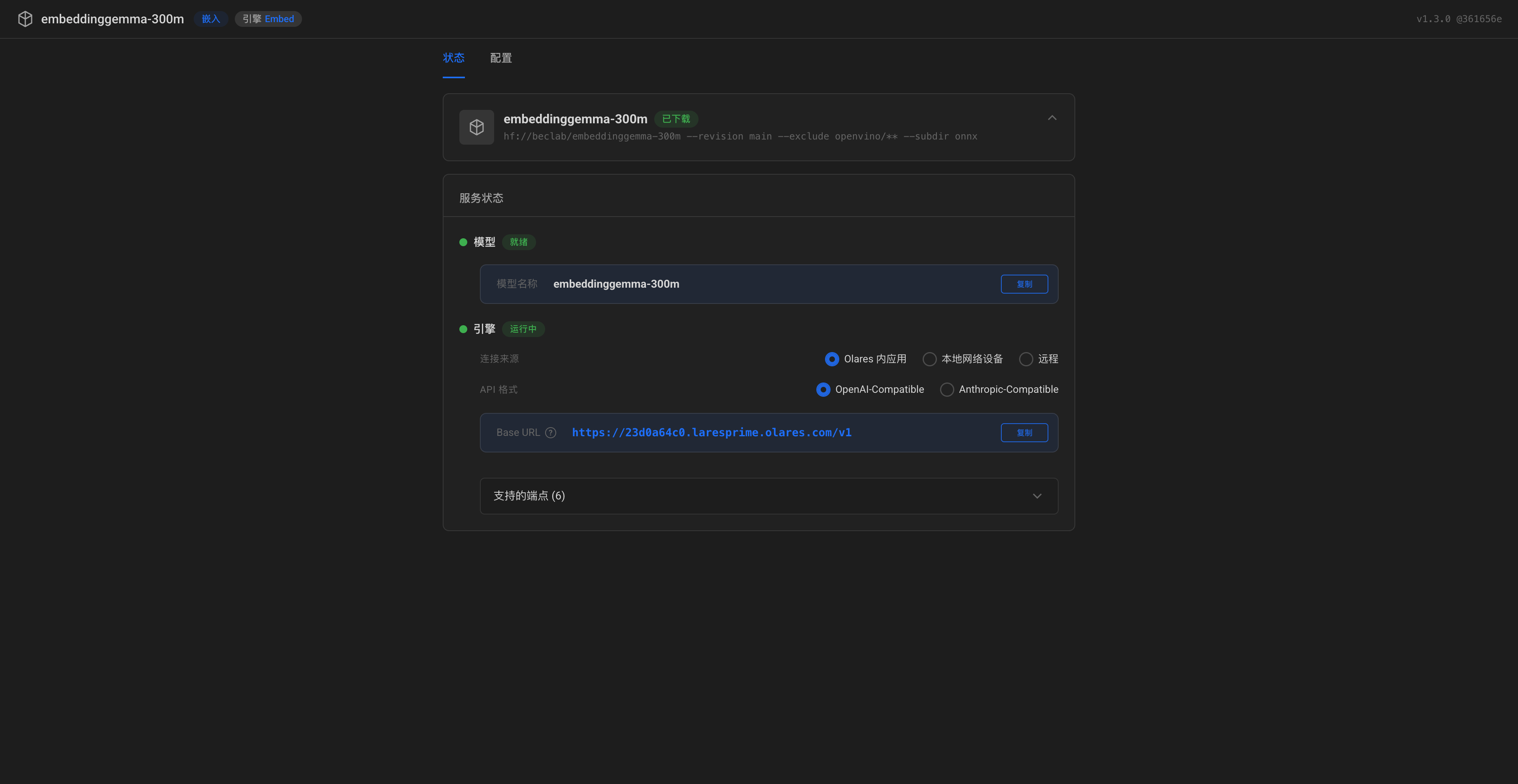 EmbeddingGemma model console