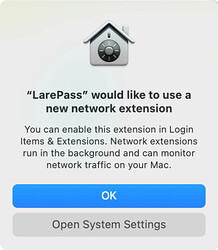 Prompt to add LarePass network extension