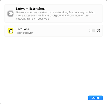 Toggle on LarePass network extension